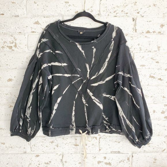 Tops - Black Balloon Sleeve Tie Dye Sweatshirt Distressed Top Grunge Gym Casual SZ L